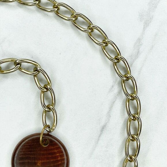 Gold Tone Chain Link Belt Wood Charm Y2K Festival XS/Small (XS/S) ✨ - Picture 7 of 12